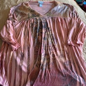 Floral v neck partially sequined shirt